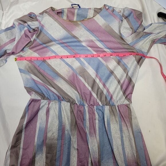 VINTAGE 70s striped short sleeve fit and flare midi day dress M - Picture 16 of 16